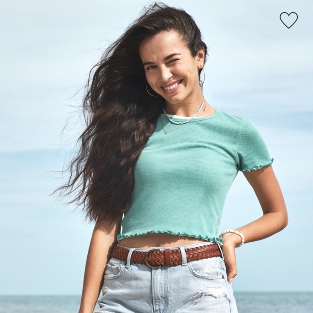 American Eagle AEO Blue Lettuce Edge Baby Tee | M